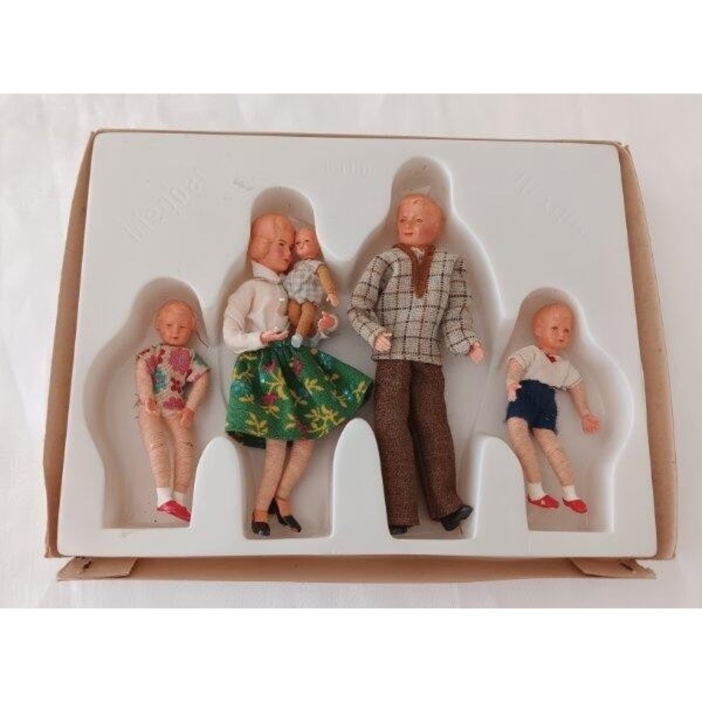 Vintage 60s Caco Dollhouse Family Dolls Germany Mom Dad Kids German Bendable